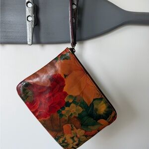 Patricia Nash Floral Leather Wristlet - Orange, Red & Green